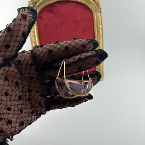 Anthropologie Crescent Elegant Gold Green Hoop Earrings - Picture 4 of 7